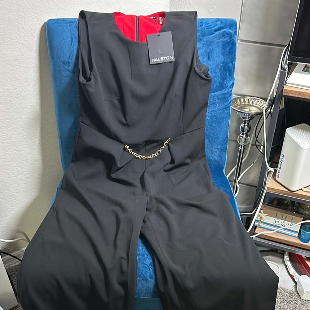 Halston Heritage Black and Red Jumpsuit with Bold Contrast - Picture 3 of 10
